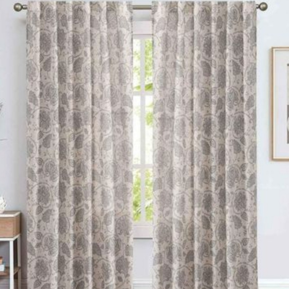 New Floral Scroll Linen Curtains|| 50Wx95L